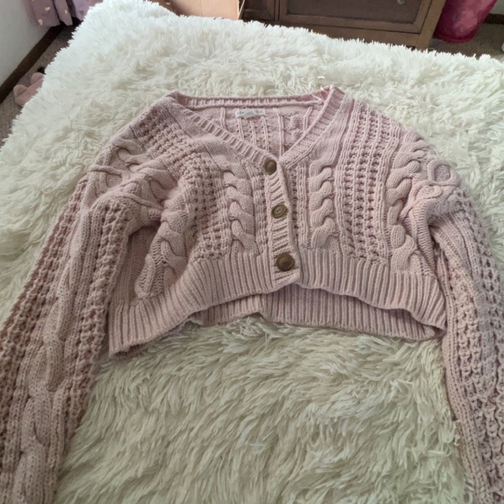 Pink Buttoned Off the Shoulder Sweater